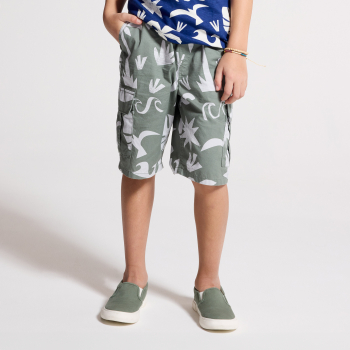 شورت برمودا كاكي اللون من قماش مطبوع للأولاد